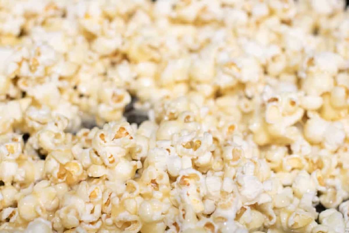 popcorn coated in a sticky sauce.