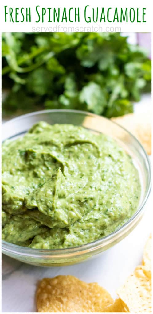 a bowl of guacamole with Pinterest pin text.