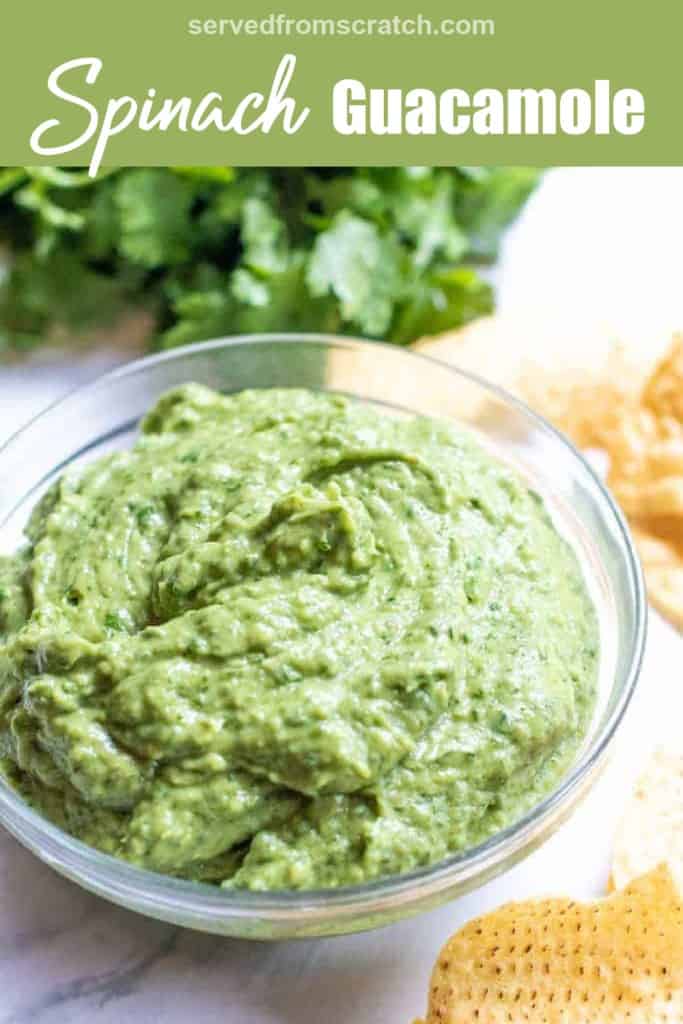 a bowl of guacamole with Pinterest pin text.