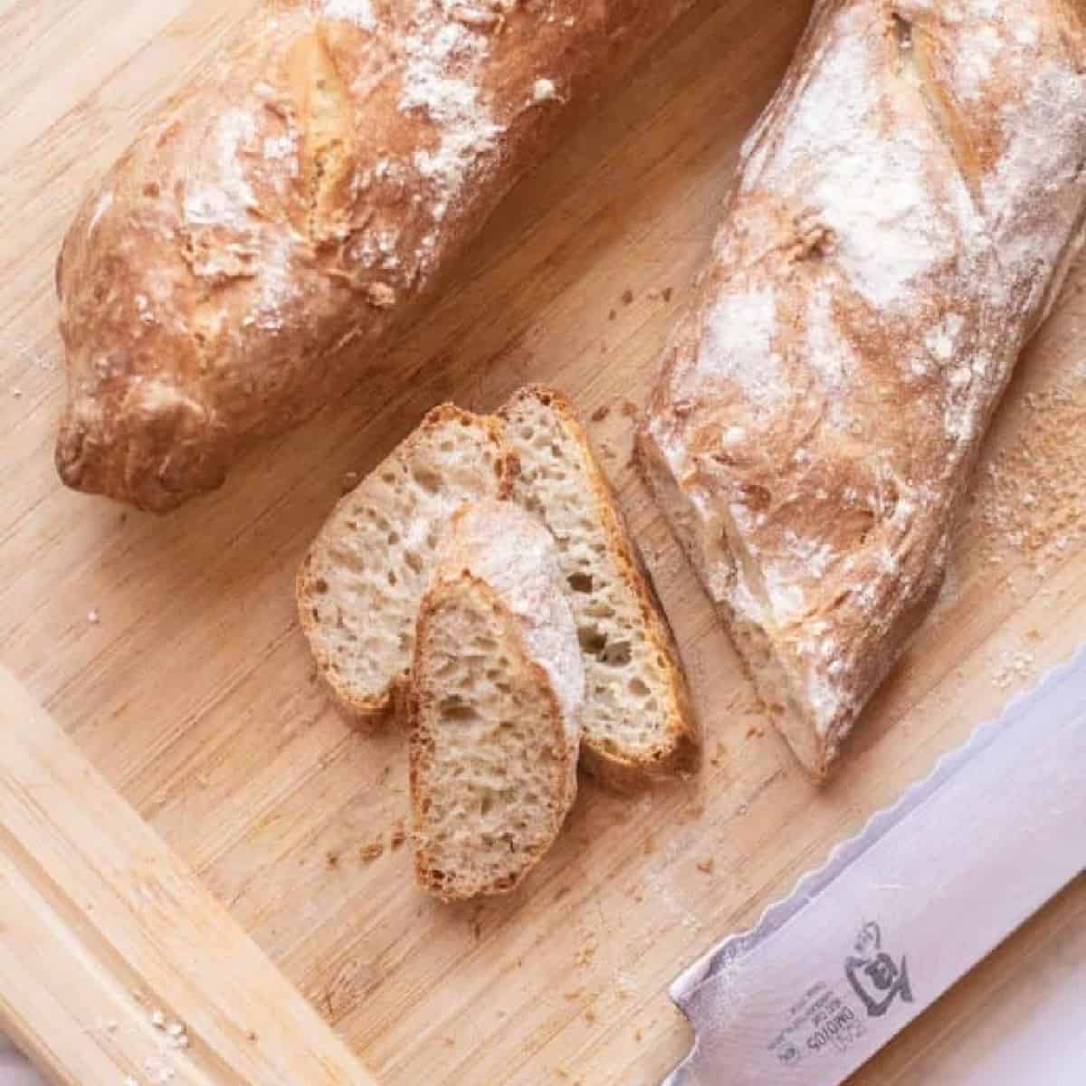 a fresh baked baguette and once sliced.