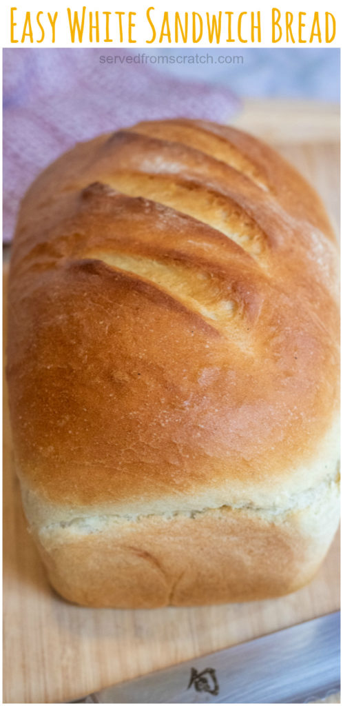 a loaf of white bread with Pinterest pin text.