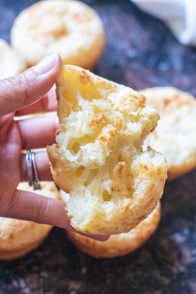 This Easy Brazilian Cheese Bread is a yeast free, gluten free bread that uses tapioca flour and only has a couple of other staple ingredients. #braziliancheesebread #recipe #glutenfree #yeastfreebread #bread #cheese 