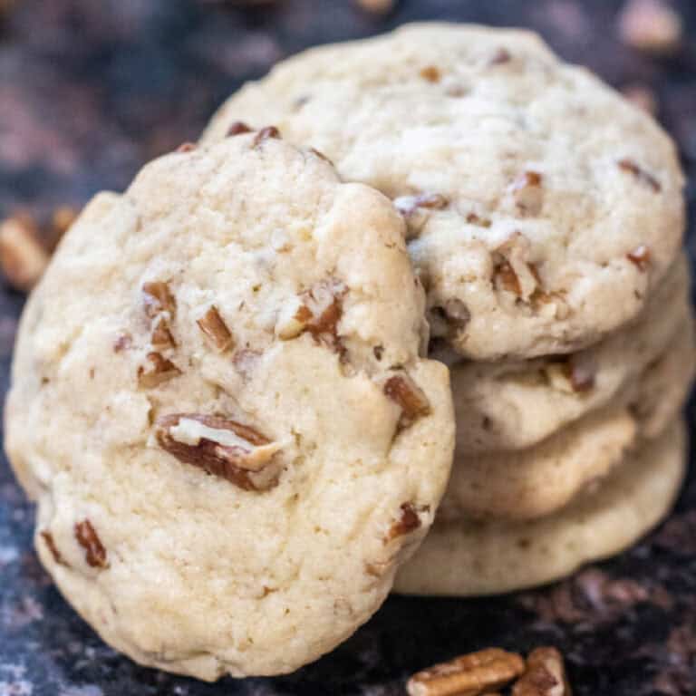 stacked pecan sandies cookies.
