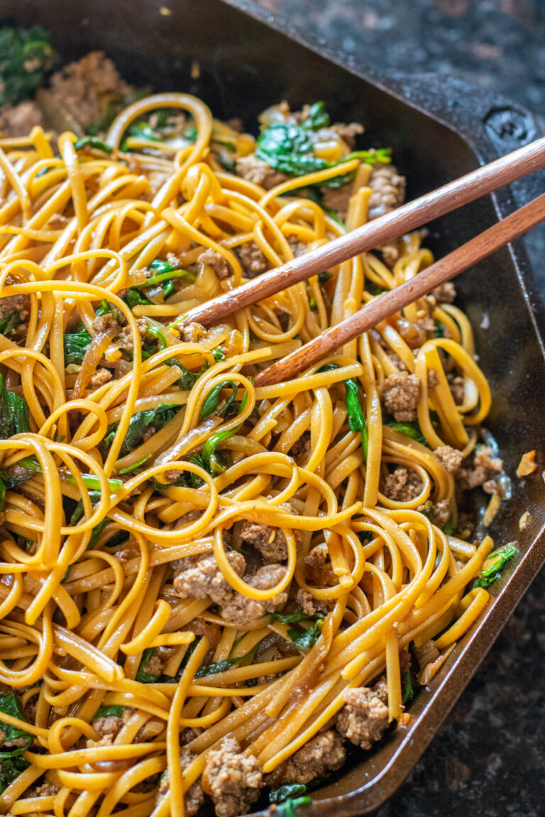 Beef and Spinach Noodles Served From Scratch