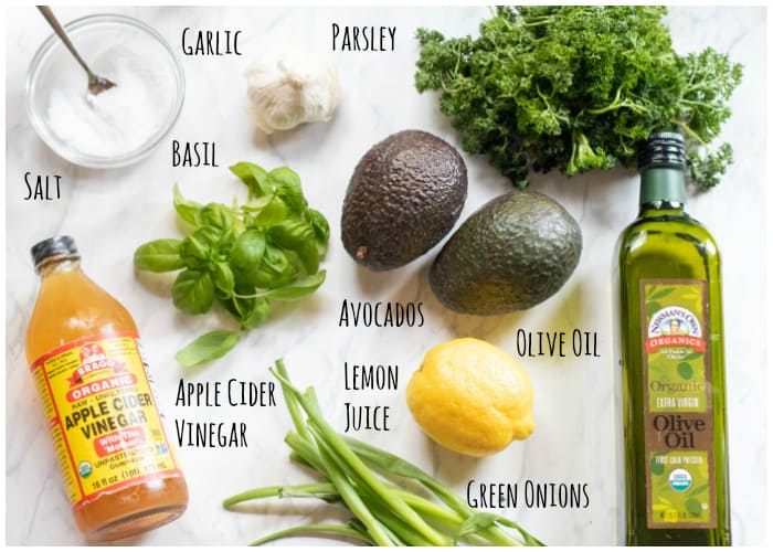 ingredients laid out for vegan green goddess dressing