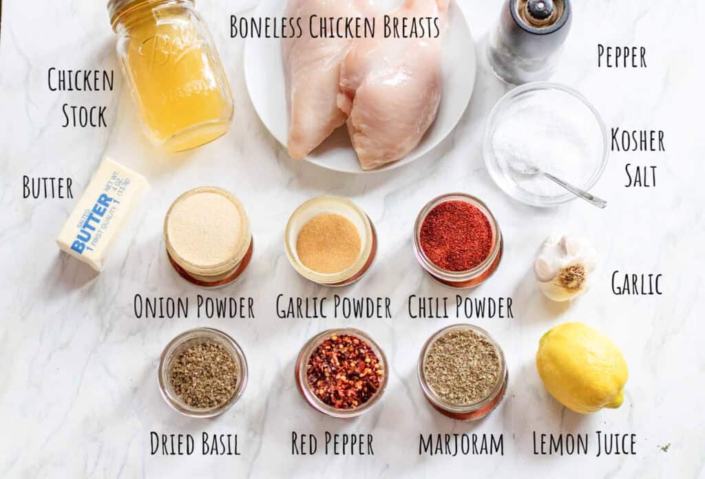 garlic butter chicken ingredients on the counter.