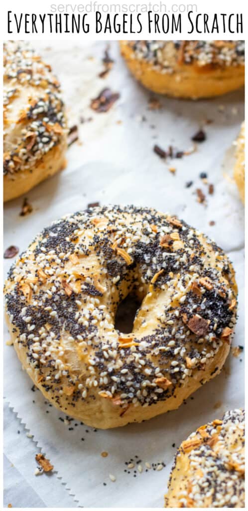 a baked everything bagel with Pinterest pin text.