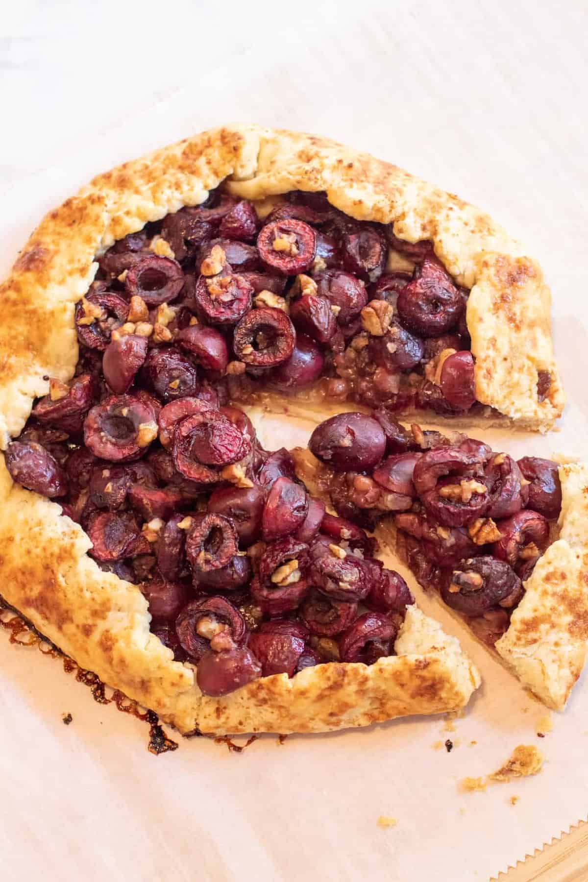 a baked galette with cherries.