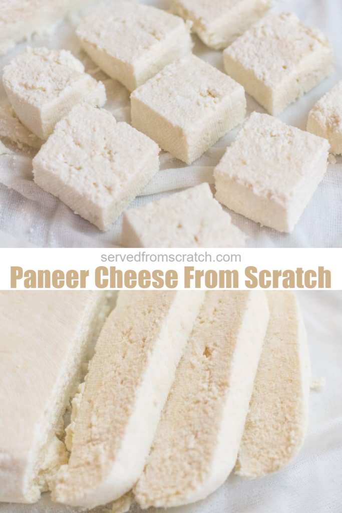 sliced and cubed paneer cheese and pinterest text.