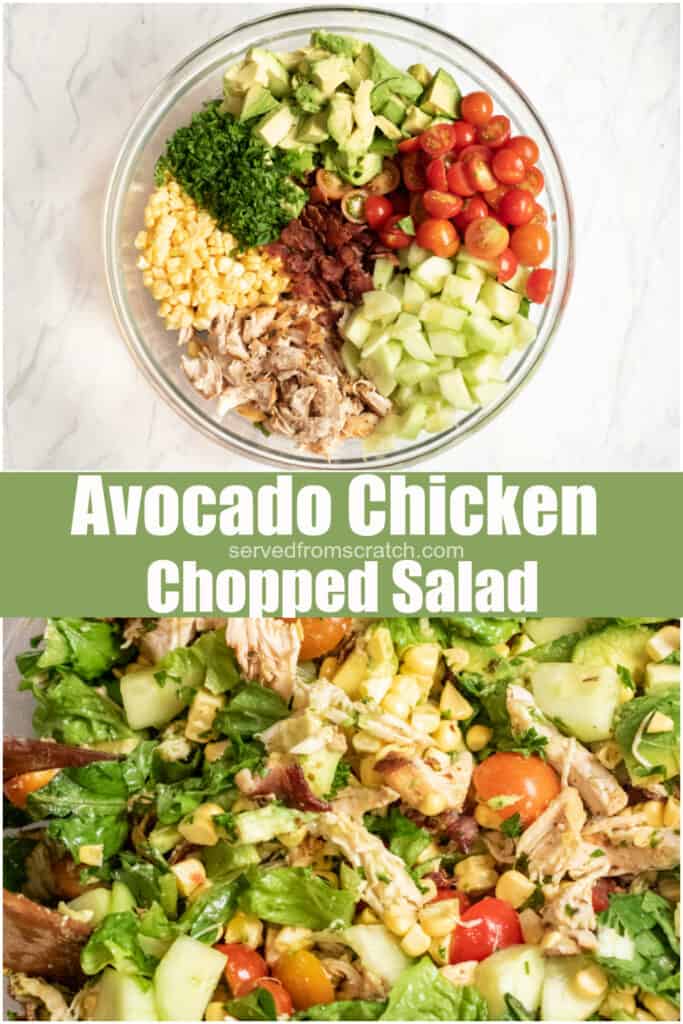 a large bowl of salad and large mixed bowl of salad with Pinterest Pin Text.