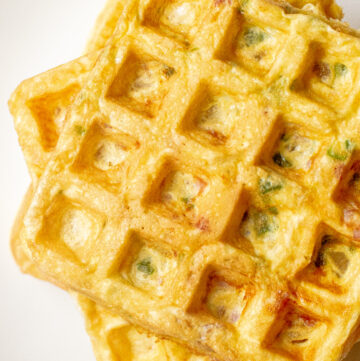 an overhead of stacked egg waffles.