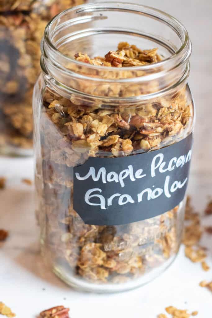 a large mason jar of granola 