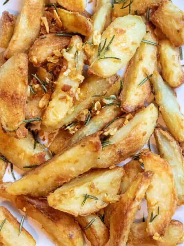 Crispy Garlic Rosemary Potato Wedges Served From Scratch