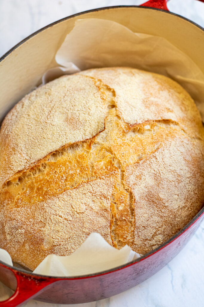 fresh baked bread in a dutch oven