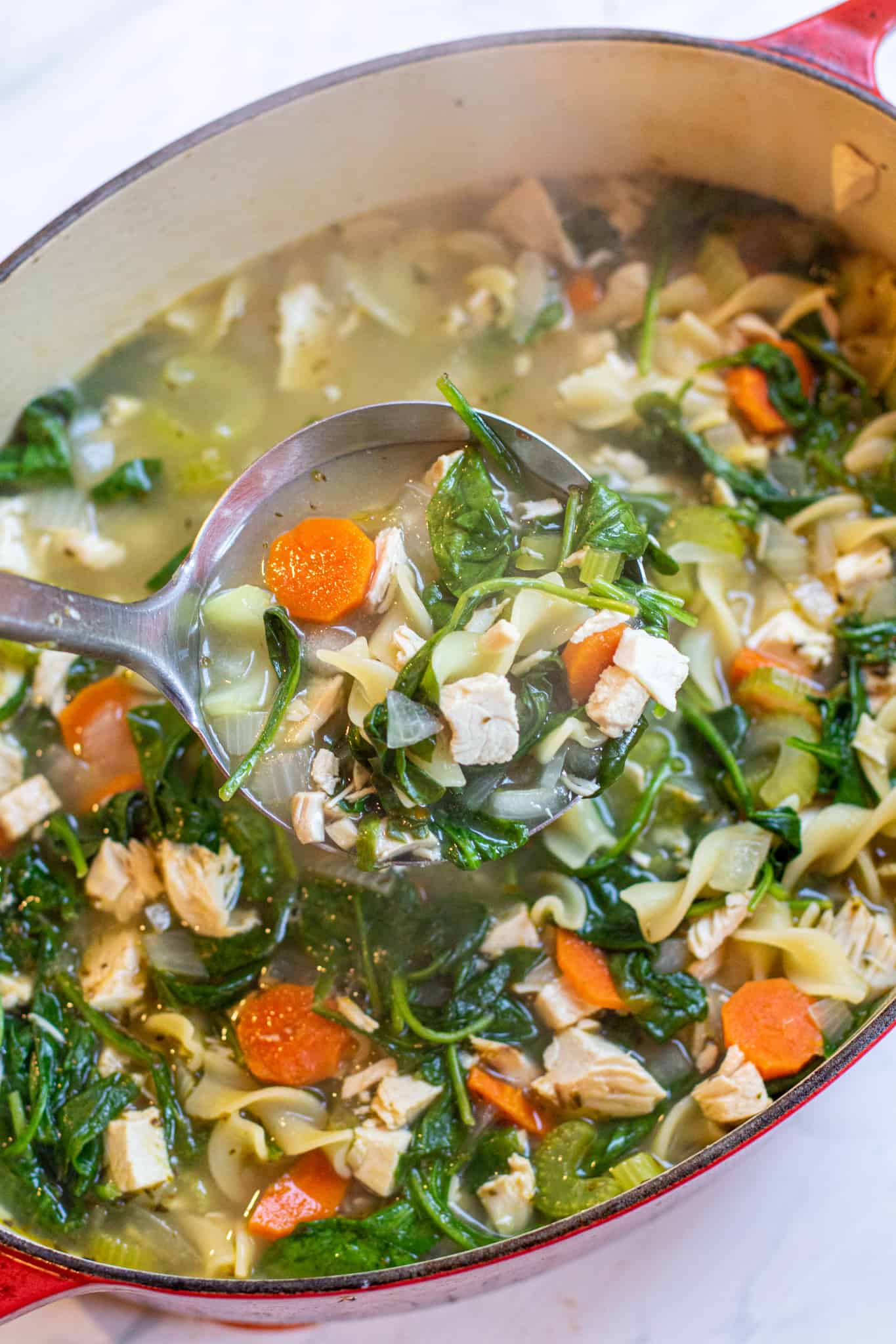 Leftover Turkey and Spinach Noodle Soup - Served From Scratch