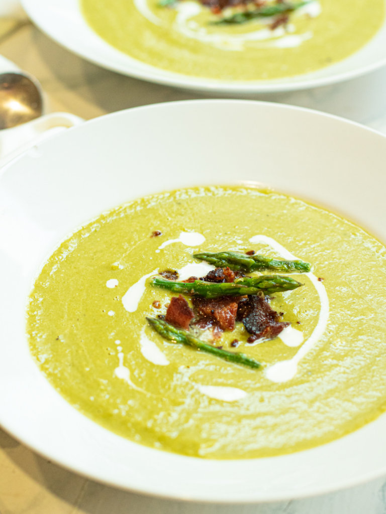 Creamy Asparagus Bacon Soup Served From Scratch