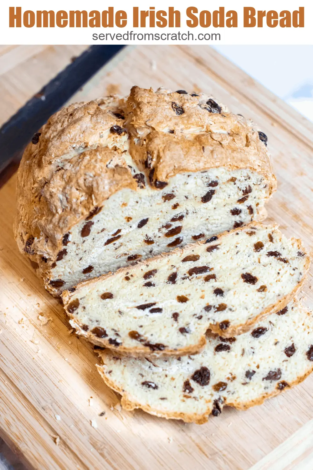 flour, raisins, baking soda, buttermilk, caraway seeds, and salt on a counter.