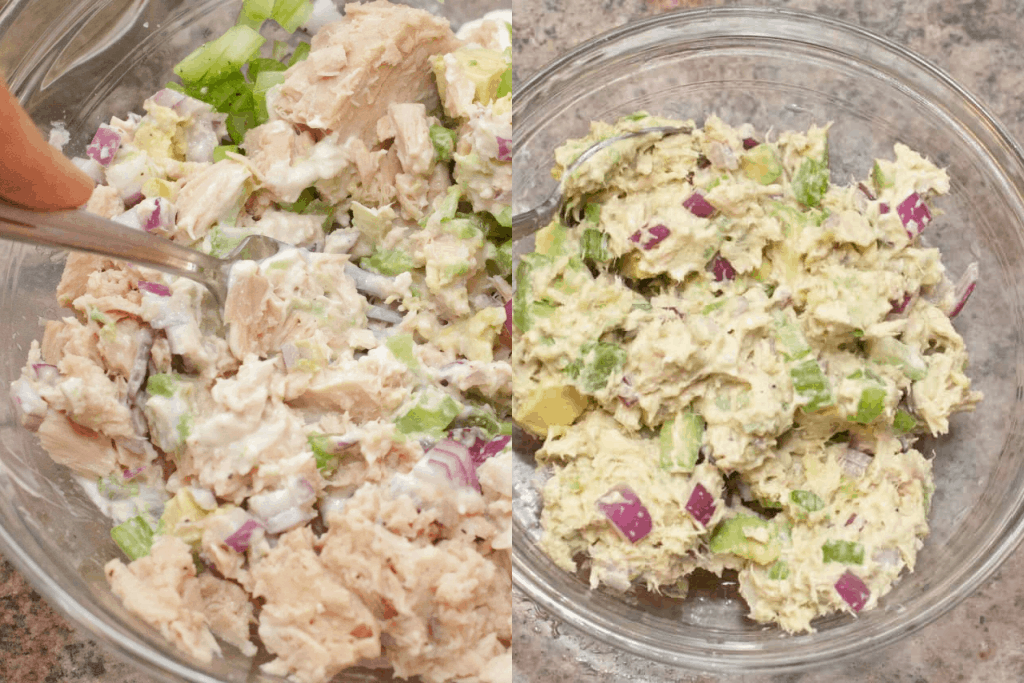 a bowl of mixed tuna salad 