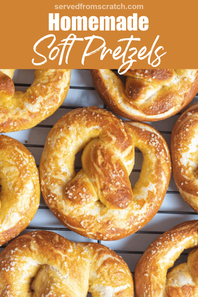 a close up of a soft pretzel and Pinterest text.