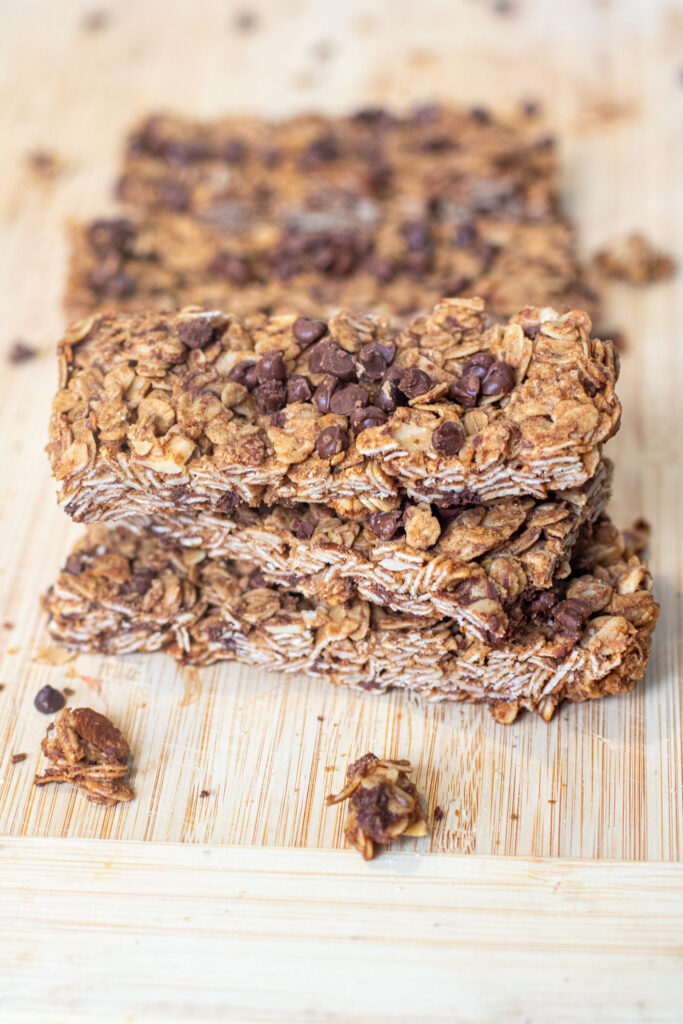 stacked chocolate chip granola bars.