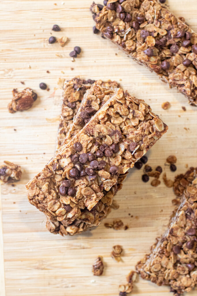 stacked chocolate chip granola bars.