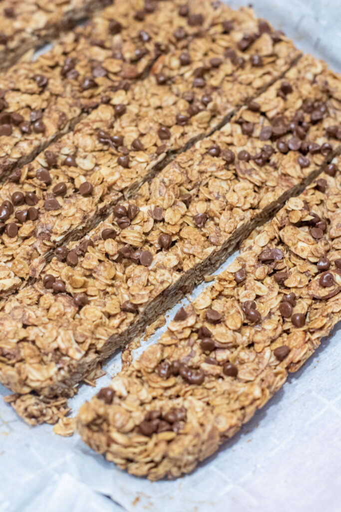 fresh baked cut granola bars.