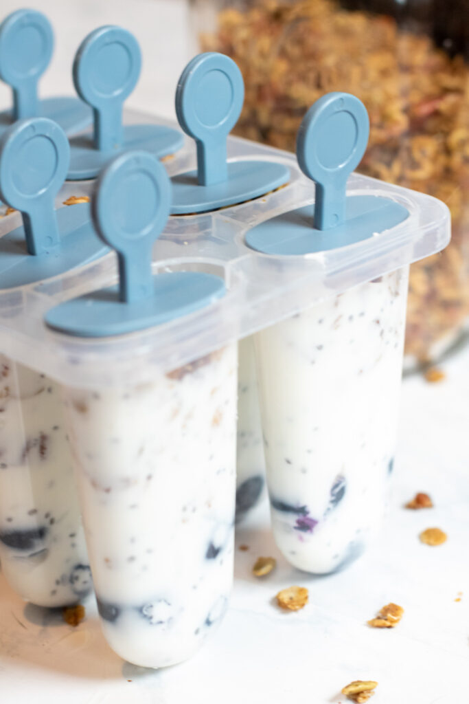 popsicle holder with yogurt and berries with granola.