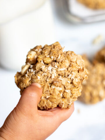 a toddler hand holding a cookie.