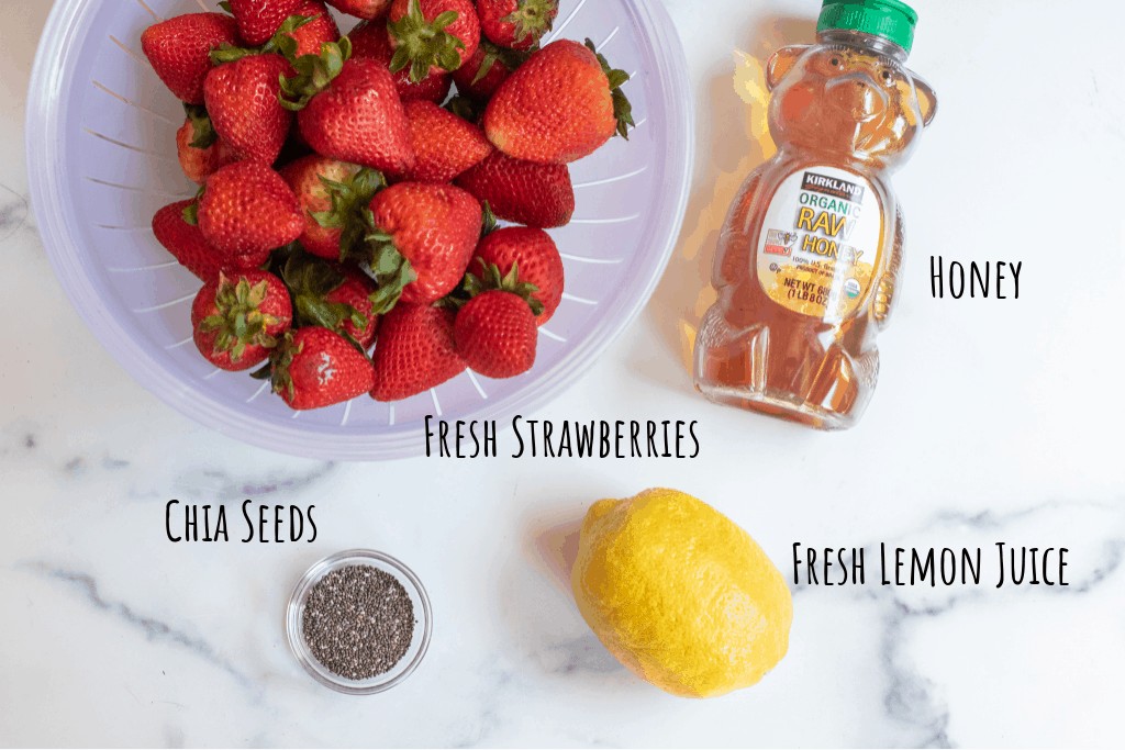 strawberries, honey, lemon, and chia seeds.
