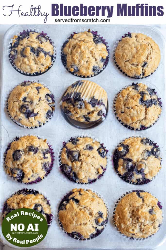 muffins in a tin with Pinterest pin text NO AI stickers.