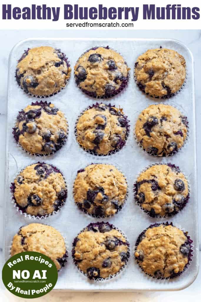 muffins in a tin with Pinterest pin text NO AI stickers.