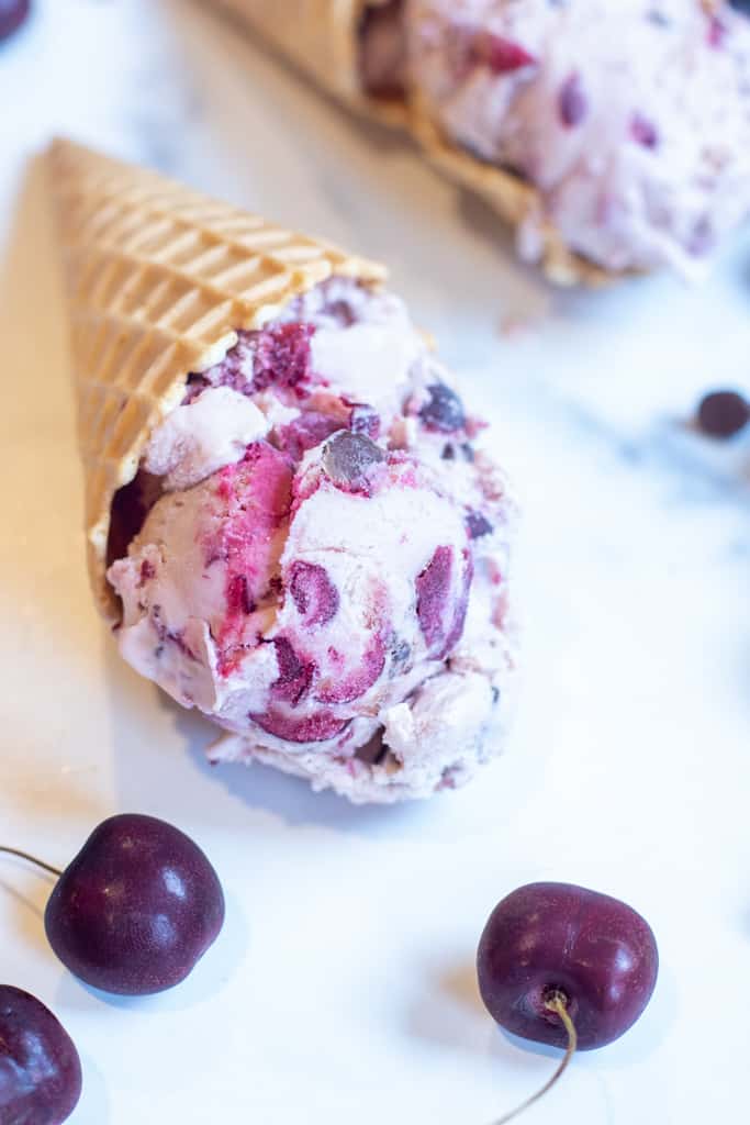 cherry ice cream waffle cones.