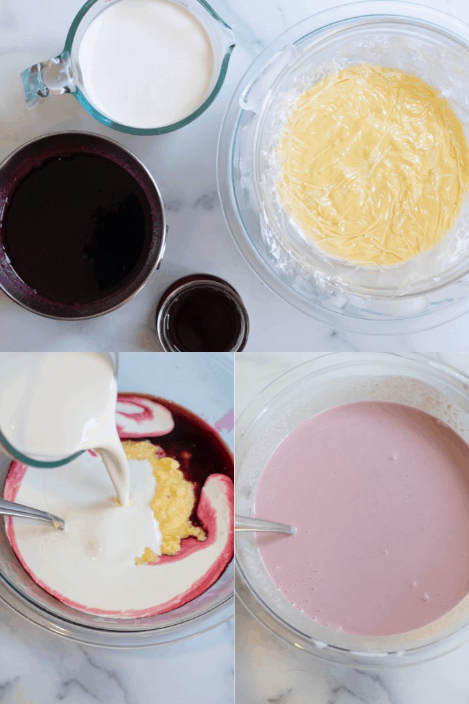 whipping cream, cherry sauce, vanilla extract, custard, and then added to a bowl and mixed to a bowl.