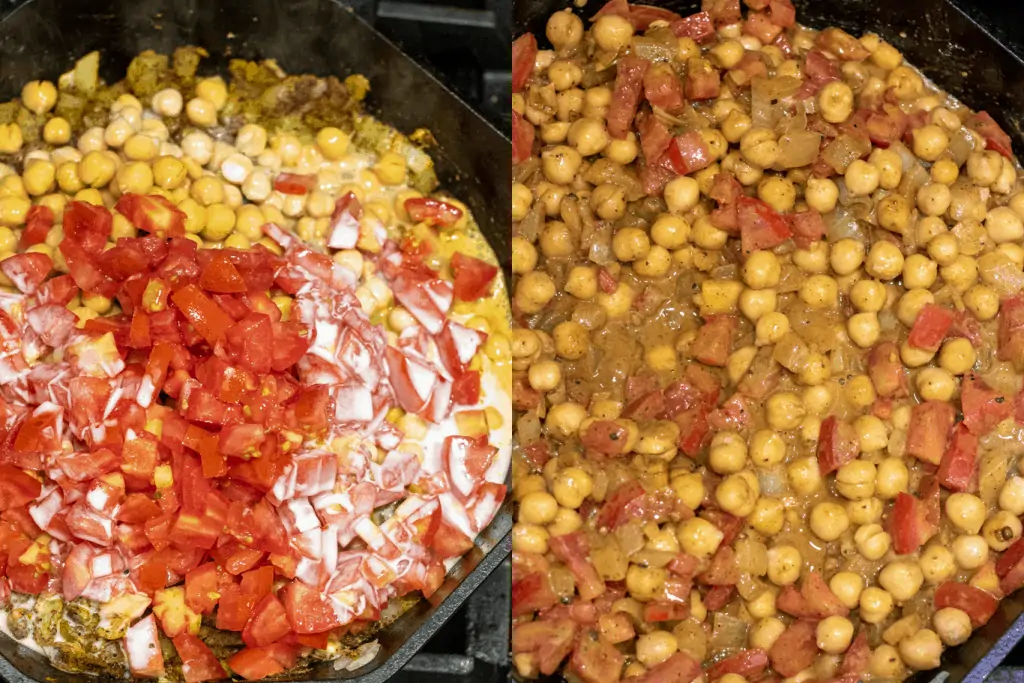 chickpeas with tomatoes and coconut milk and cooked all together.