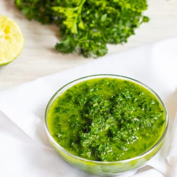 a small bowl of Chimichurri Sauce.