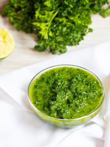 a small bowl of Chimichurri Sauce.