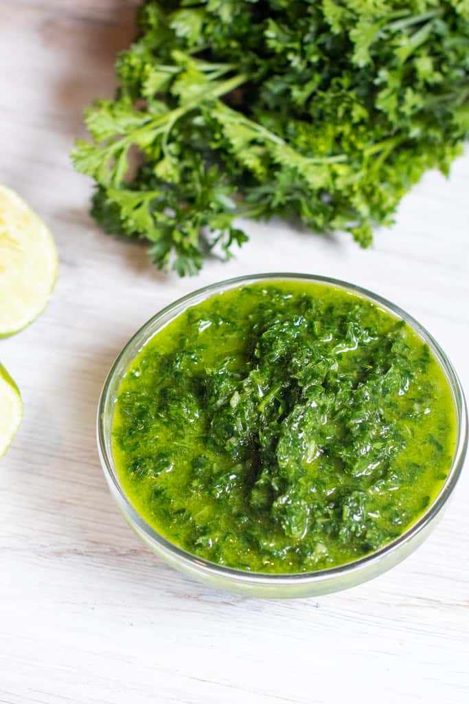 a small bowl of Chimichurri Sauce.