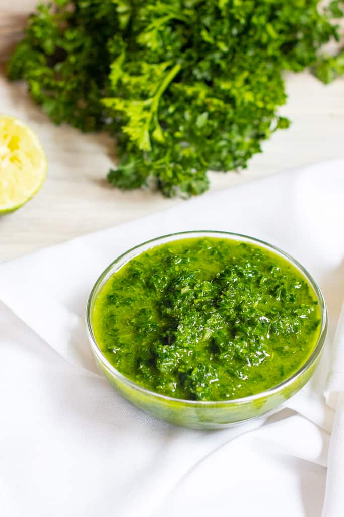 a small bowl of Chimichurri Sauce.