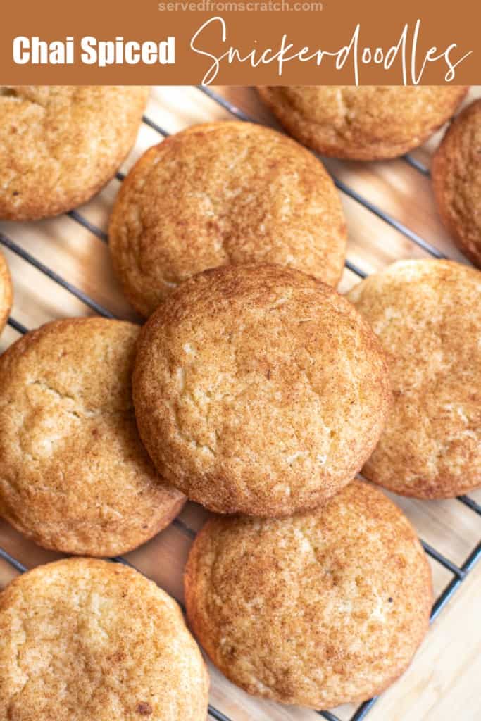 cooling rack of big snickerdoodle cookies and Pinterest pin text.