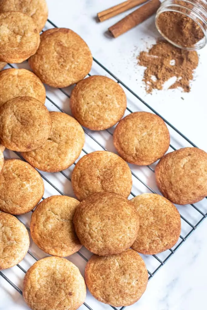 cooling rack of big snickerdoodle cookies.