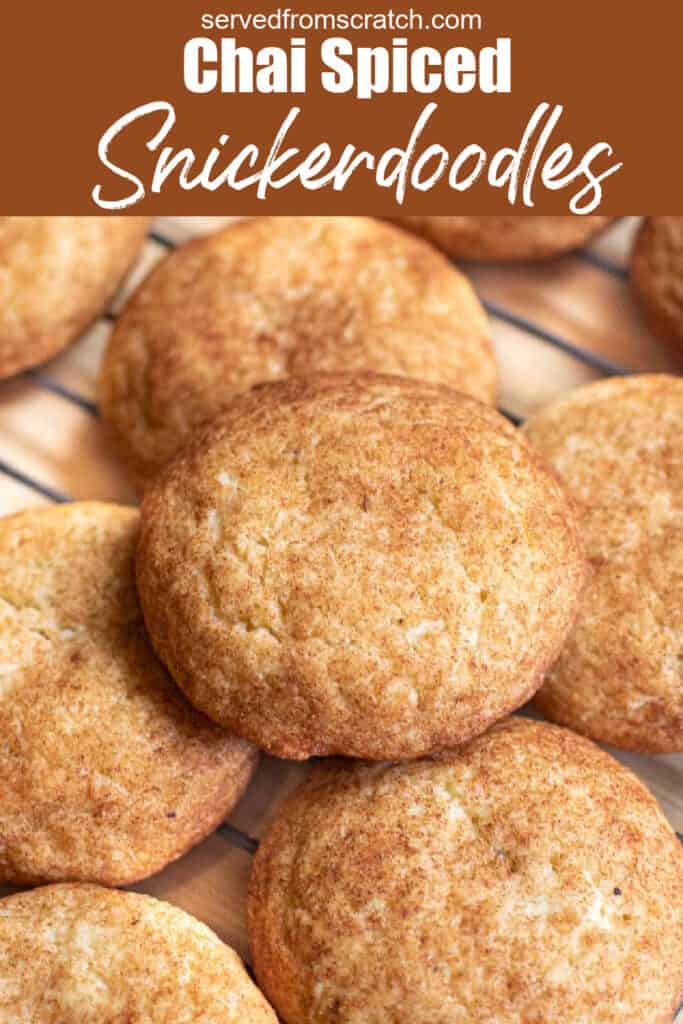 a close up of a cooling rack of snickerdoodles with Pinterest pin text.