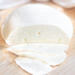 sliced ball of mozzarella cheese.