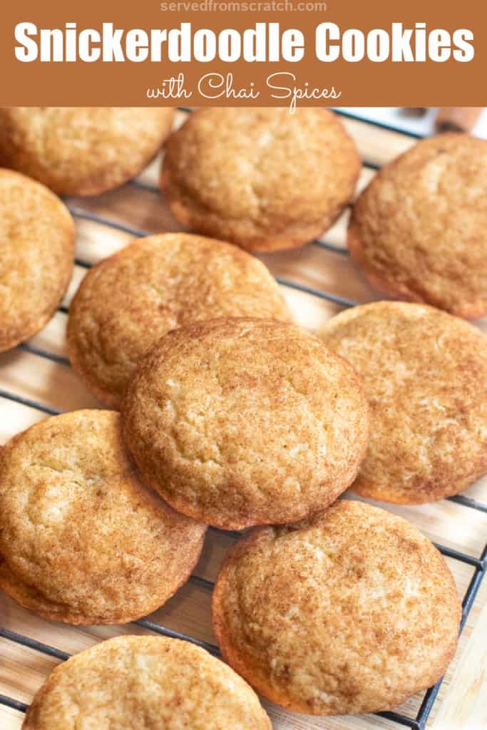 cooling rack of big snickerdoodle cookies and Pinterest pin text.