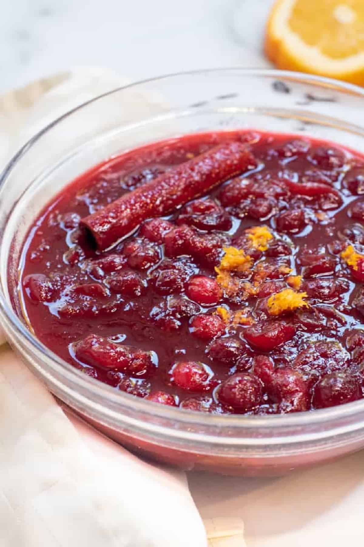 a bowl of homemade cranberry sauce.