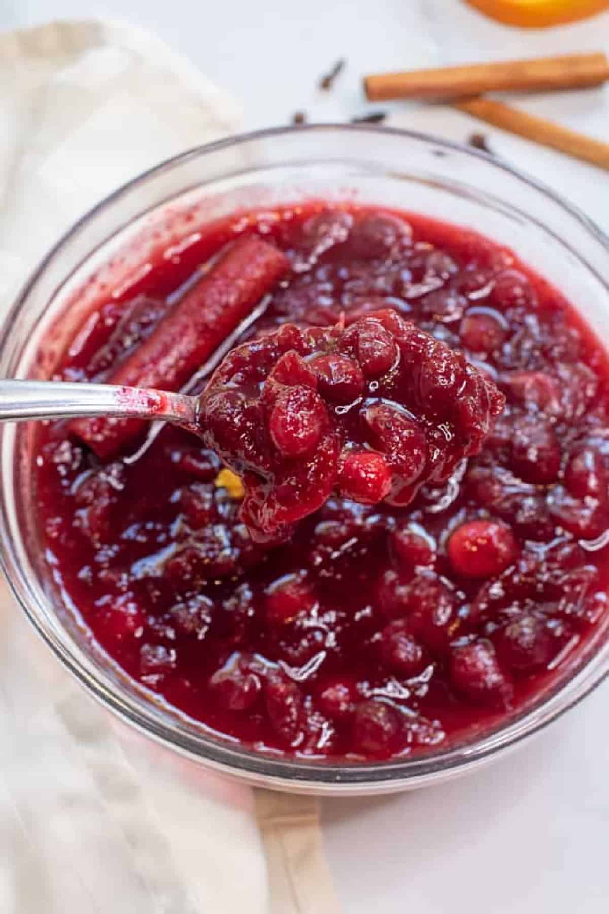 a spoonful of homemade cranberry sauce.