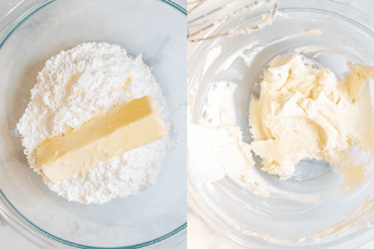 a bowl of sugar and butter and then blended into a frosting.