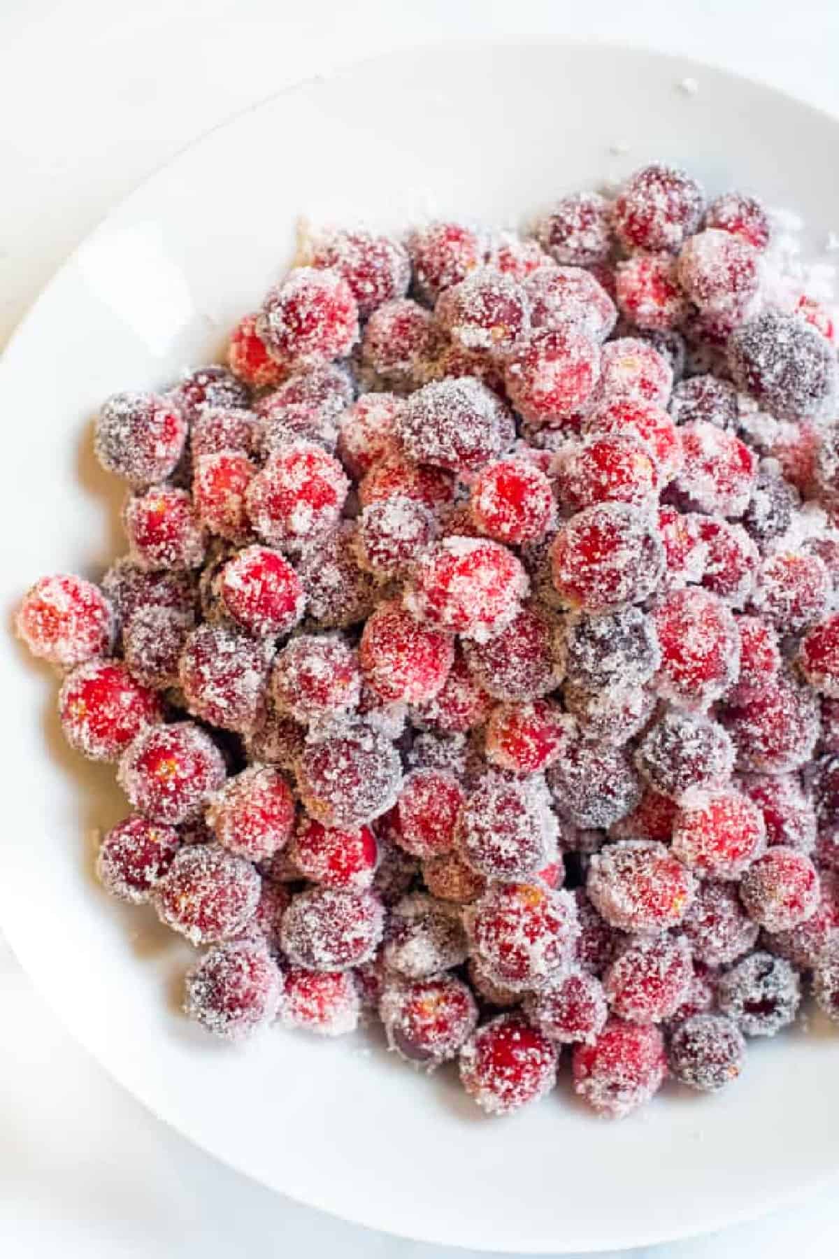 a bowl of sugared cranberries.