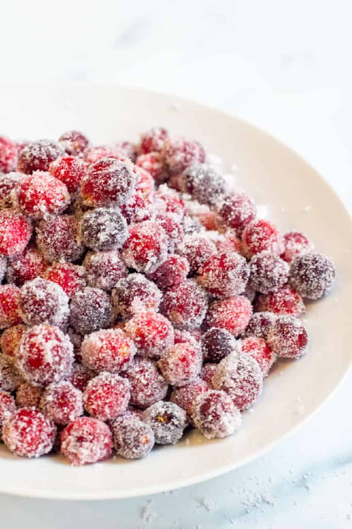 a bowl of sugared cranberries.