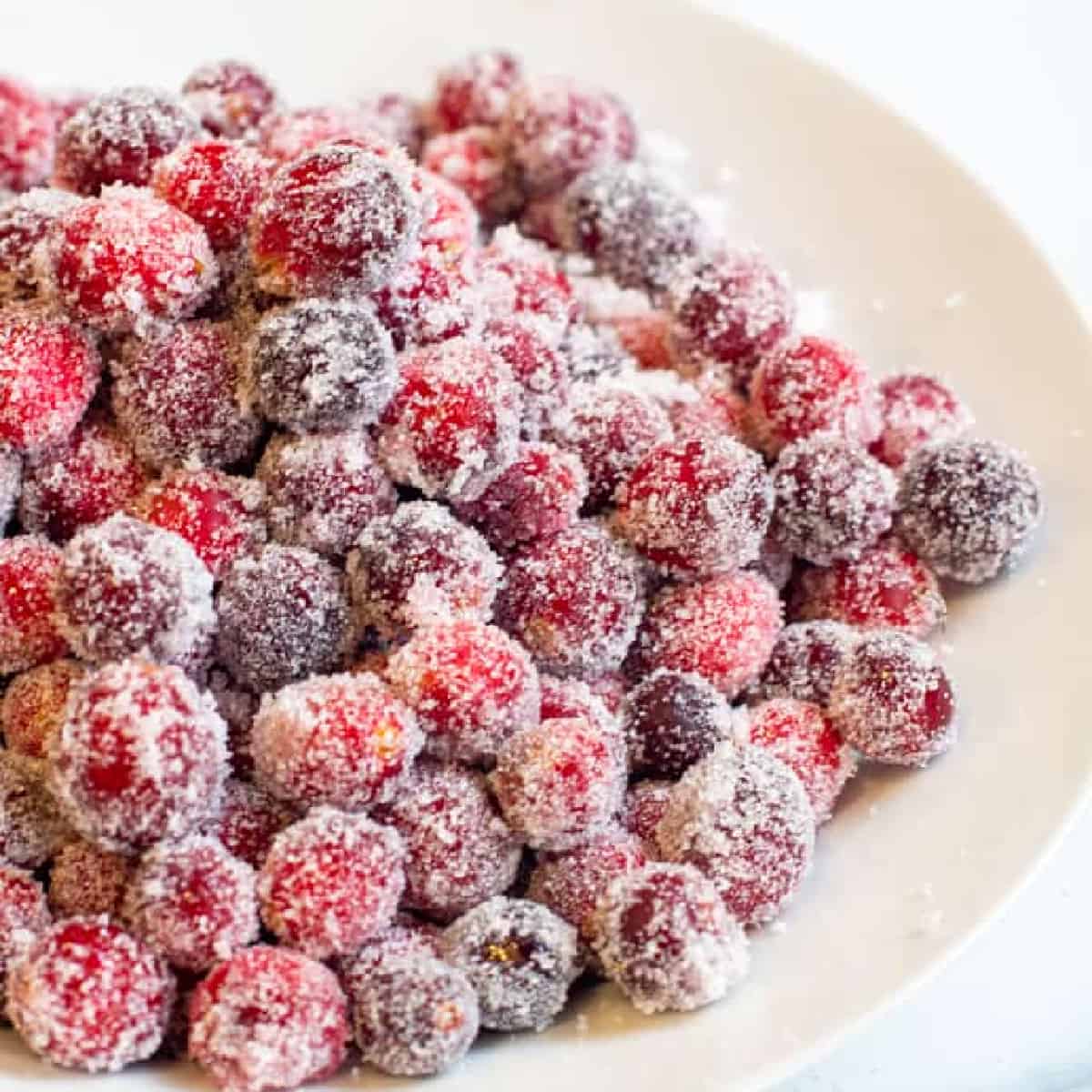 a bowl of sugared cranberries.