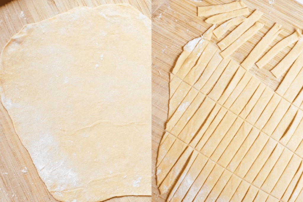 rolled out dough and then cut into strips